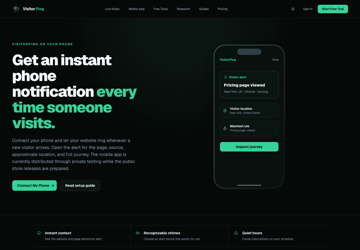 VisitorPing phone setup page