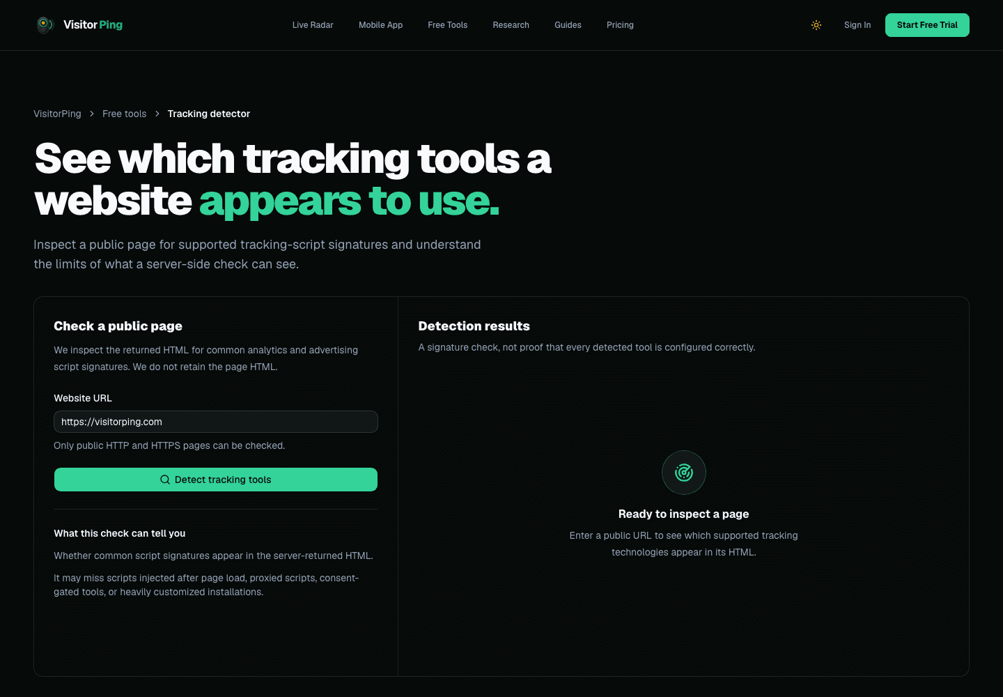 VisitorPing tracking script detector